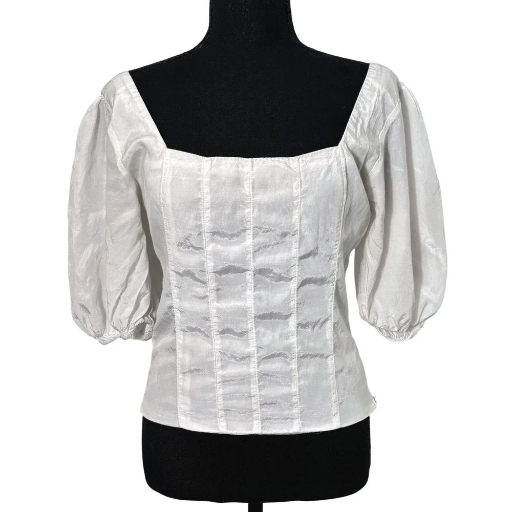 Abercrombie‎ Y2K Corset Top Medium Puff Sleeve Coquette Romantic Milkmaid Ballet